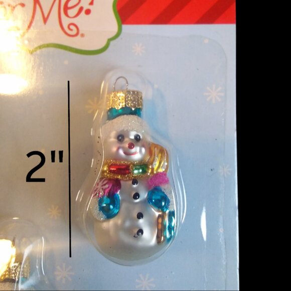 Miniature Snowman Christmas Ornaments Glass Jewel Colors Glitter Set of 5 NIP - Picture 3 of 7